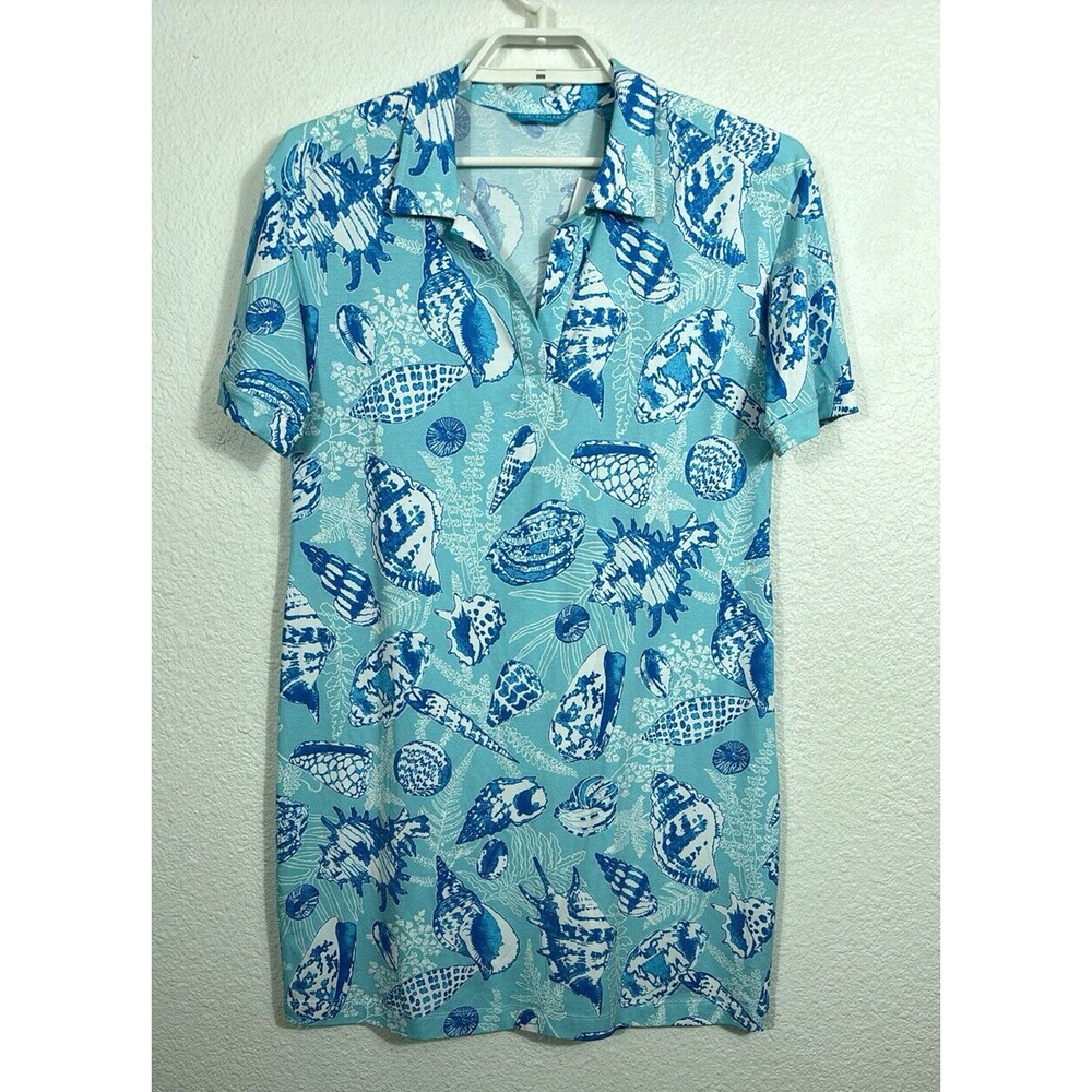 Tori Richard Dress Size‎ Large Sea Of Love Jasona Blue Shells Cotton Blend NWT